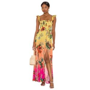 SMALL Agua Bendita x Revolve Yellow Pink Leo Maxi Dress in Pink Paradiso NWOT